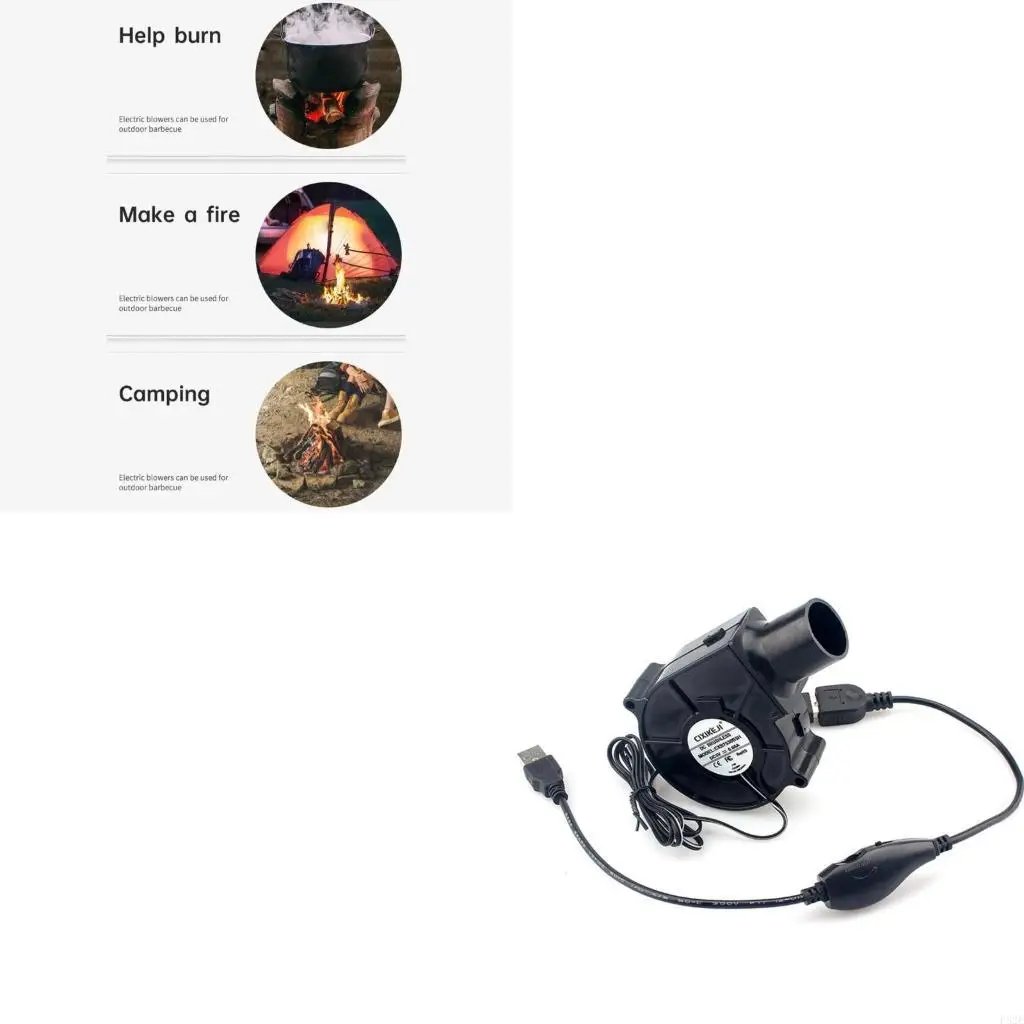 

P82E USB Powered BBQ Fan 7cm 3700RPM 5V USB Powered Portable Blower with Speed Adjustment for Outdoor Cooking