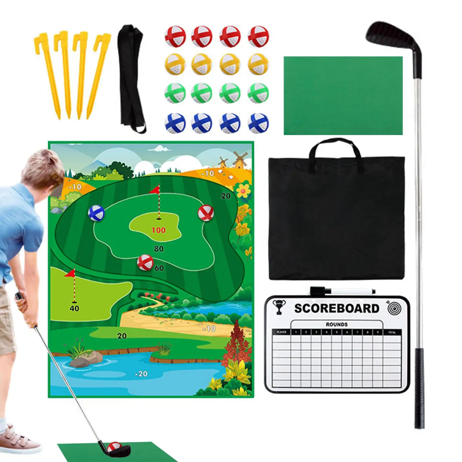 

Kids Sticky Golf Games Set With Club Interactive Training Equipment With Club Putting Green Sticky Practice Mat For Holidays