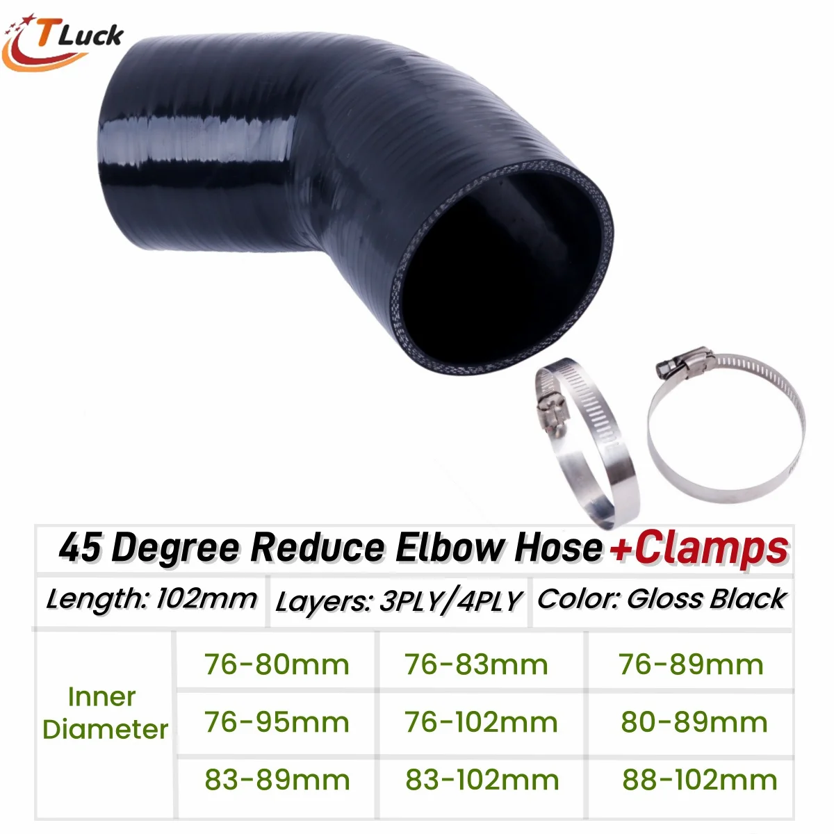 1PC 45 degree Elbow Reduce Hose 45° Bend Silicone Coolant Tube Connector Intercooler Pipe 76mm 80 83mm 88mm 89 95 102mm 2 Clamps