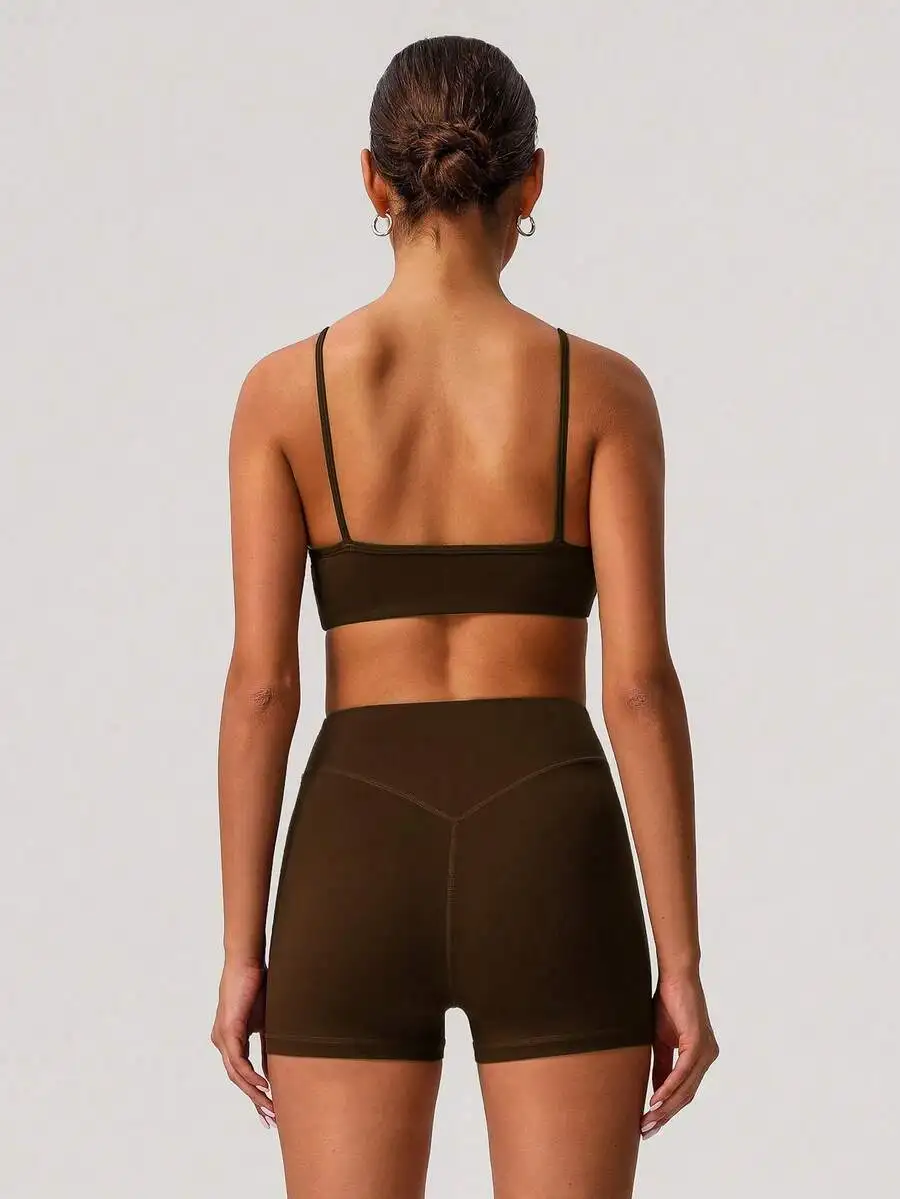 

Womens 2 Piece Fitness Set Padded Sports Bra Seamless Cycling Shorts