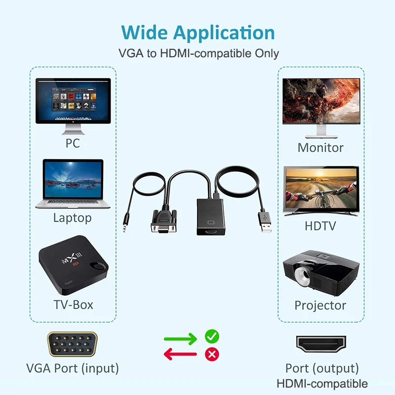 VGA do konwerter HD Audio wideo o wysokiej rozdzielczości Adapter do kabla wejście VGA wyjście HDMI do projektor telewizyjny laptopa