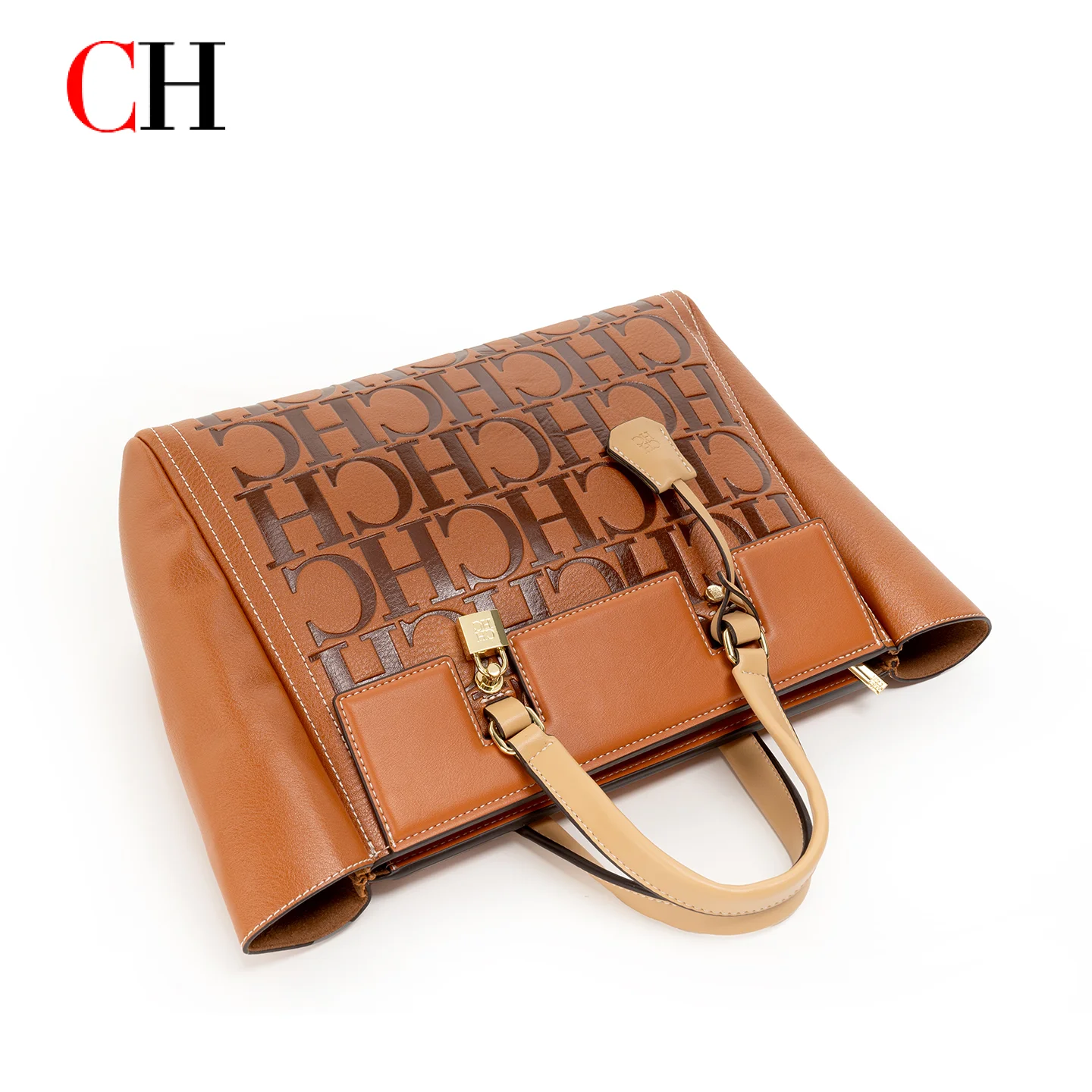 CH Women's Embossed Letter Tote Bag Large Capacity Top Handle Shoulder Handbag Fashion Accessories with Lock Charm view 4