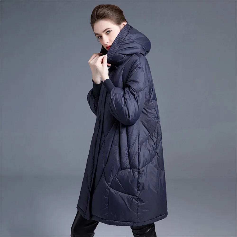 New Johnature Women Winter White Down Coats Warm Solid Color Zipper Hooded Long Sleeve Loose Female Down Coats