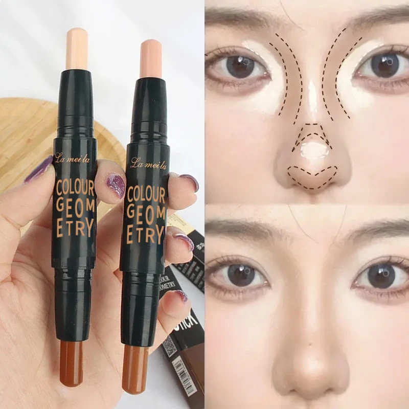 عصا كفاف مزدوجة الأطراف، تحديد، إخفاء، تسليط الضوء على، تفتيح، مكياج مقاوم للماء وطويل الأمد