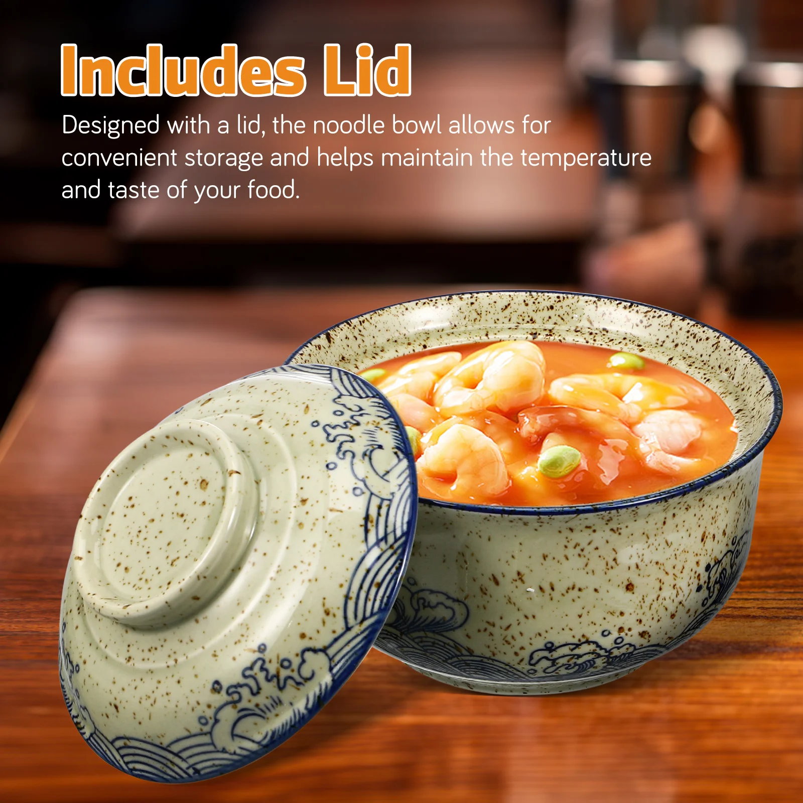 

1Set Ceramic Ramen Bowl Set Noodles Soup Bowls with Lid Chopsticks Spoon Suitable Size Convenient Storage Elegant Appearance