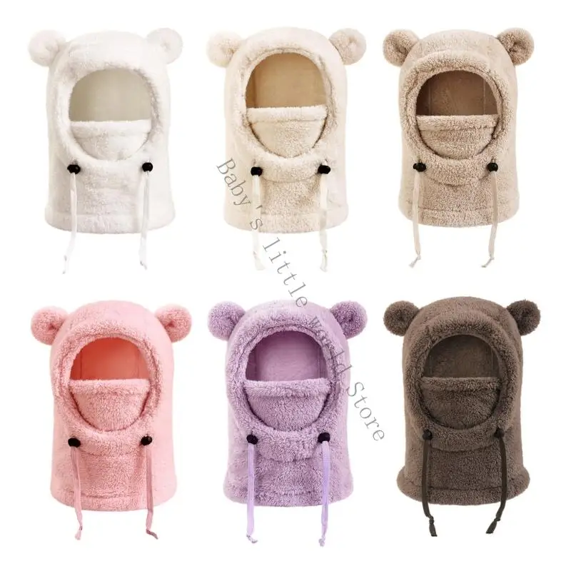 

Детская зимняя плюшевая шапка-шарф с крышкой для лица с медвежьими ушками, шапки в масках B2EB