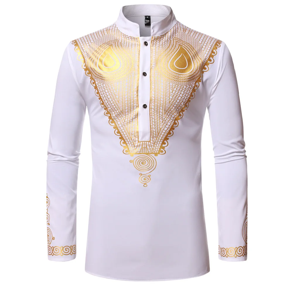 Dubai Luxury Casual Islamic Arabic Abaya Robe Fashion Ethnic Print Stand Collar Youth Mid-length Shirt Coat Muslim Men Clothing