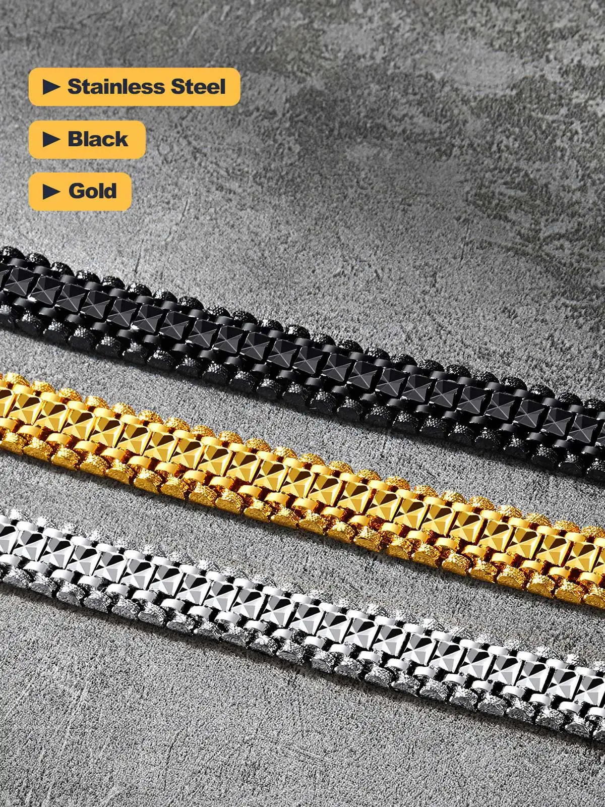 U7 Chunky Wide 12mm Link Chains Men Bracelet Black Silver Gold Color Stainless Steel Wrist Band Daily Jewelry