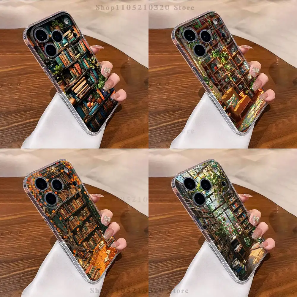 

Book Shelf Creative Pattern Phone Case For iPhone 16,15,17,12,13,14,11 Max,Pro,Plus,X,XS,XR,SE4,E Mini Transparent Cover