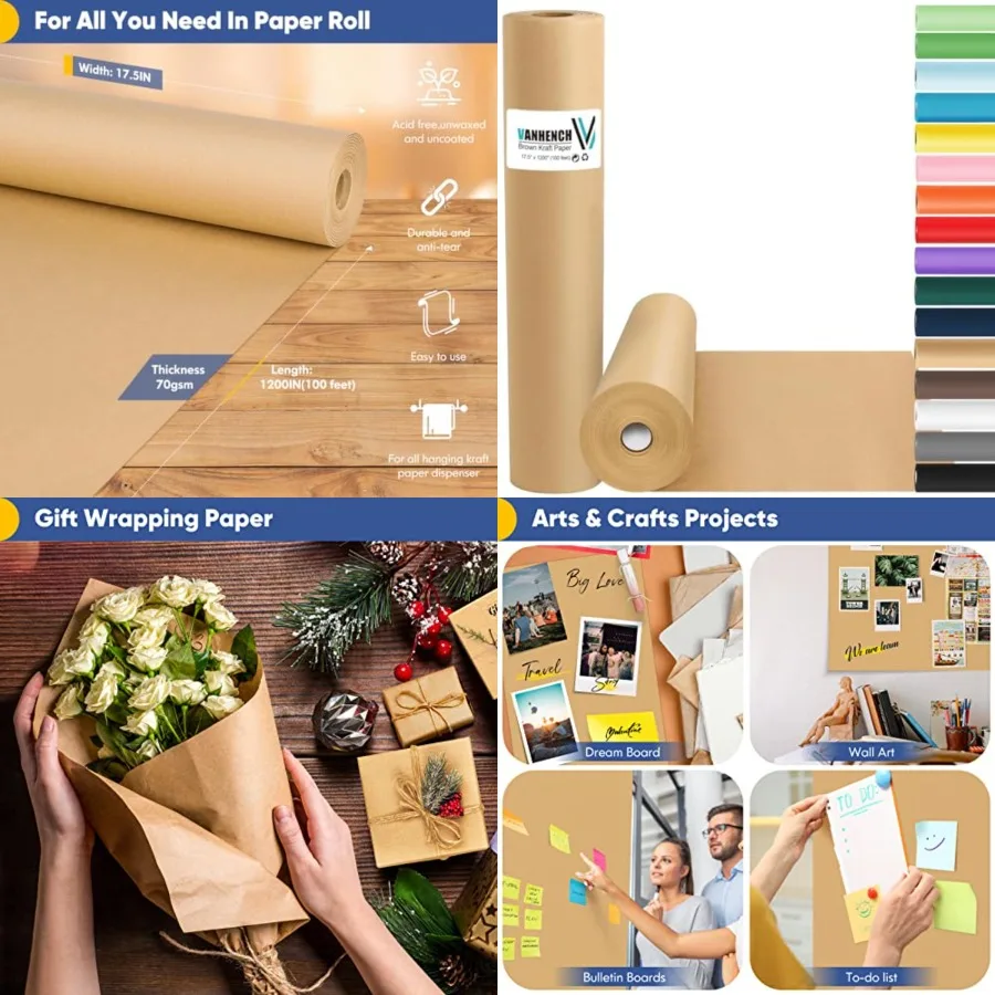 Wrapping Paper Roll, Craft Kraft Packing Paper 1200 100' for Birthday Gift Bulletin Board Arts Bouquet Flower Table Covering Po