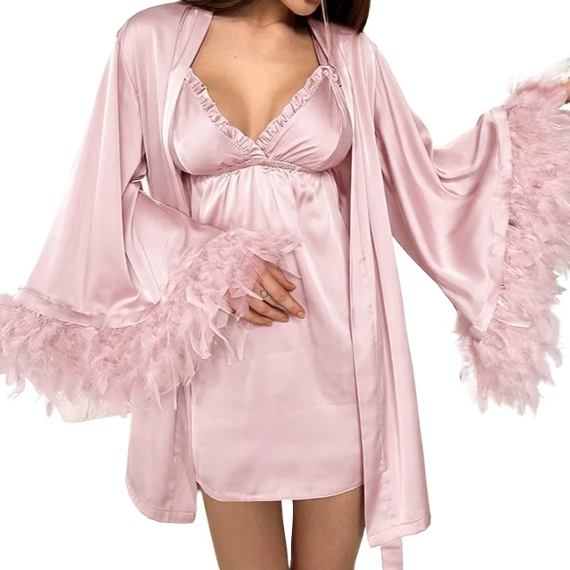 set-di-vestaglia-con-bordo-in-piume-rosa-tenue-abito-a-slip-con-scollo-a-v-kimono-camicia-da-notte-abito-da-festa-di-lusso-in-tessuto-trasparente-completo-da-notte-con-spalline-abbinate