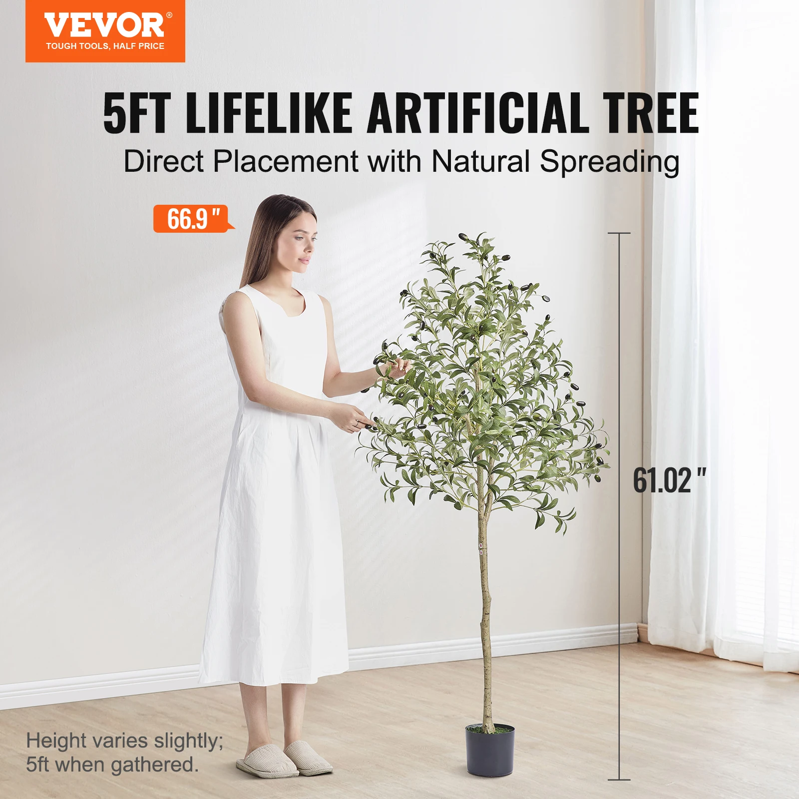 VEVOR Artificial Olive Tree 5/6ft Faux Plants Indoor Decor PE Material Green Faux Potted Tree for Home/Office/Warehouse Decor