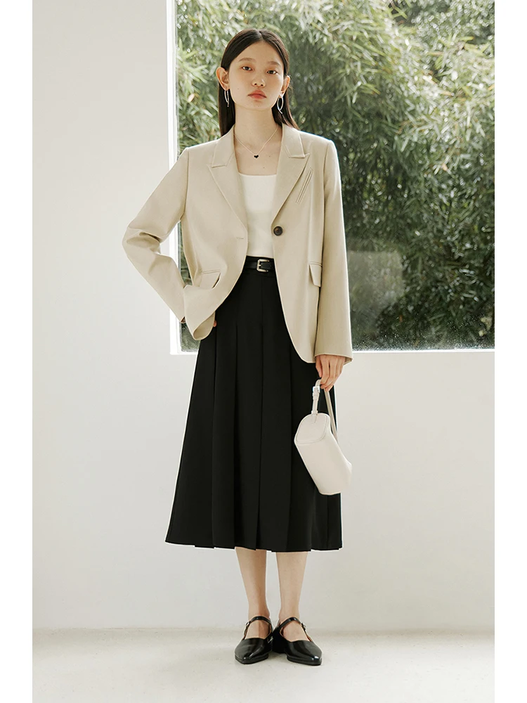 ZIQIAO High Waist A-Line Women Summer Skirt Pleated Slimming Mid-Length Versatile Casual Commuting Skirt For Female 24ZQ92054