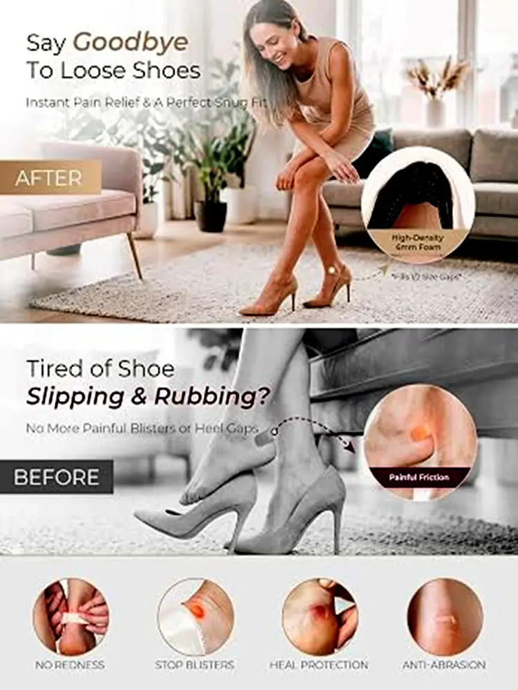 Heel Pads That Are Too Big Premium Soft Heel Grips & Protectors Non-Slip Shoe Inserts for Blister Improved Shoe Fit and Comfort
