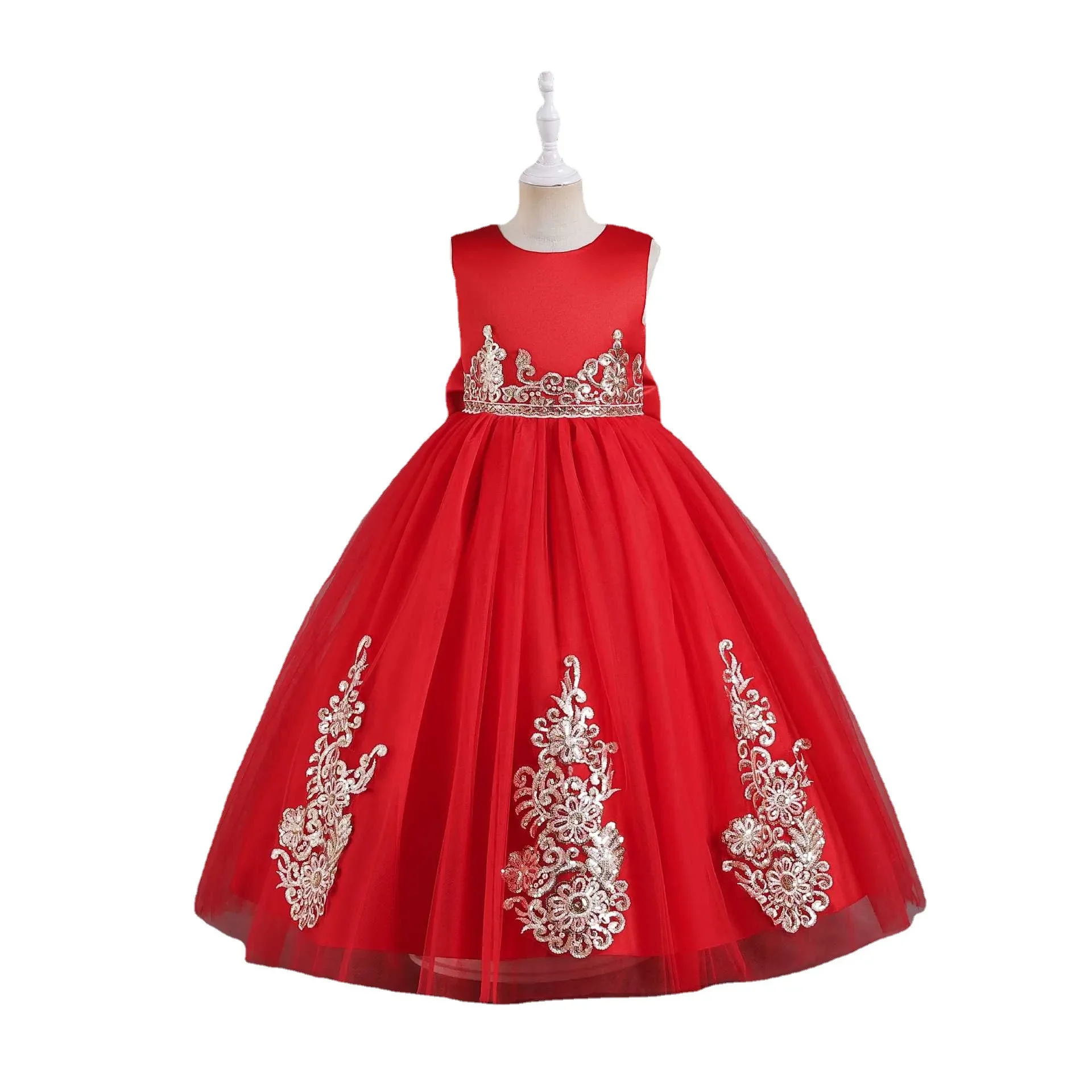 Princesa lantejoulas feminino vestido, renda flores, festa de aniversário, casamento, desempenho, novo