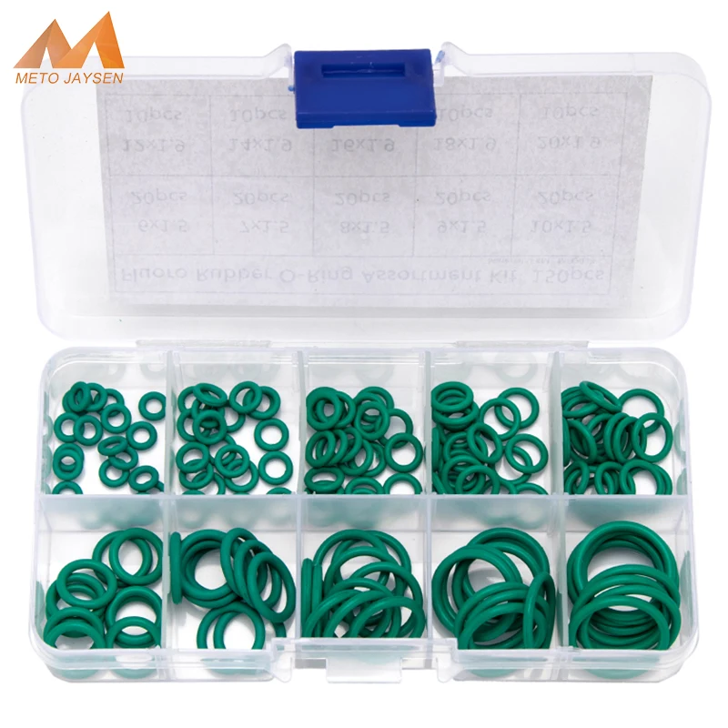 

150PCS/box Fluorine Rubber FKM Sealing O-rings Gasket Replacements Assortment Kit OD 6mm-20mm CS 1mm 1.5mm 1.9mm 2.4mm 10 Sizes