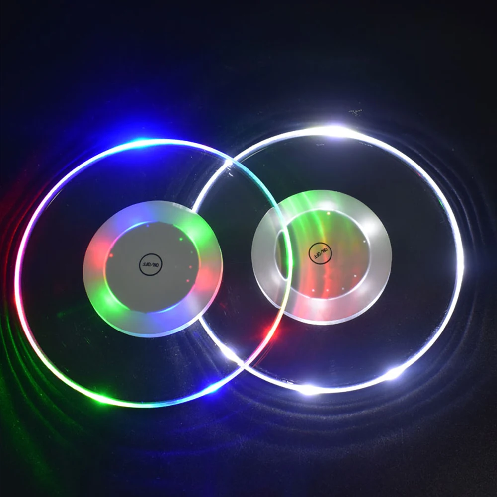 10cm 6LED LED Glow sottobicchiere lampada acrilico adesivi per bottiglie ultrasottili luce per matrimonio KTV Bar Home Party Cocktail Cup vaso Decor