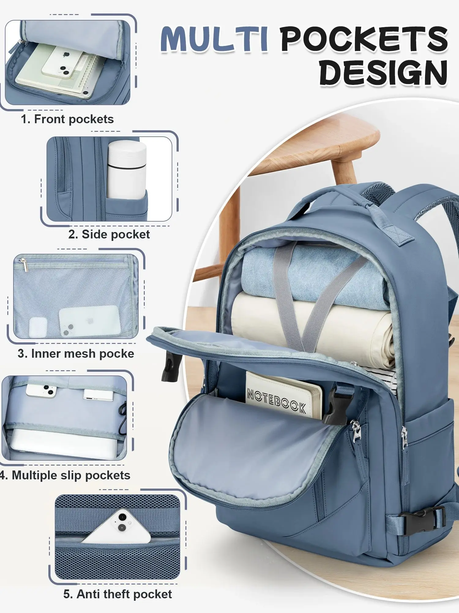 Large Travel Backpack for Men Women, Waterproof School Backpack, Airplane Approved Weekender Bag, Men Laptop Backpack, Bluey