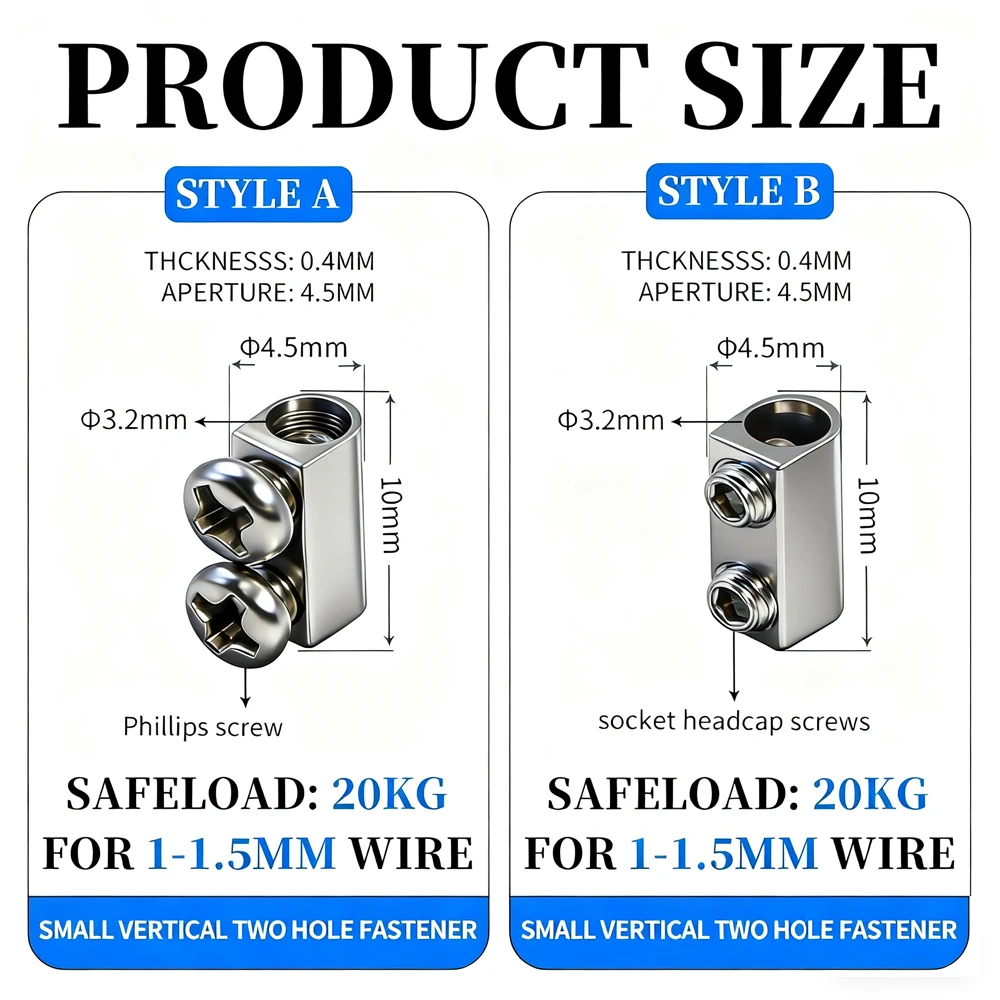10PCS 1-1.5mm Adjustable Steel Cable Clamp, Suspension Fixture, Suitable for Hanging Potted Plants/Pictures with 1-1.5mm Ropes
