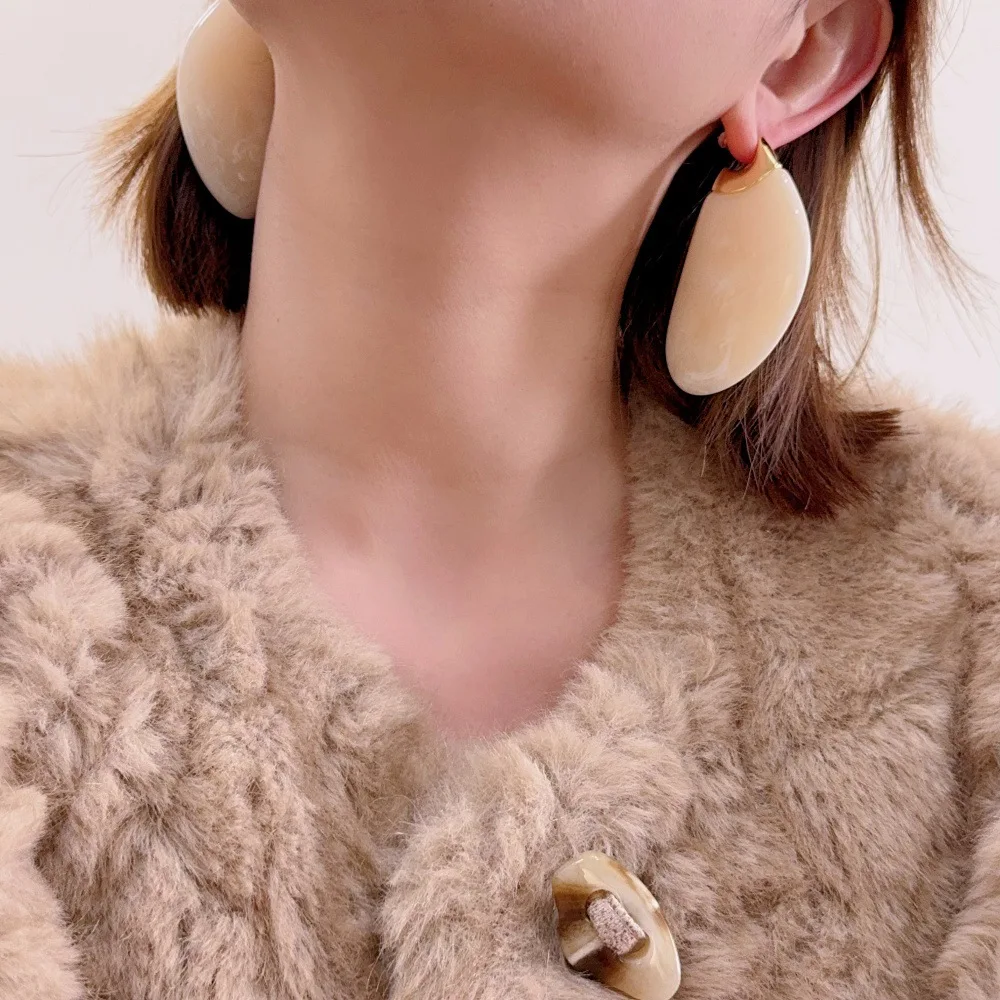Kshmir Exaggerated Black Beige Color Resin Acrylic Geometric Irregular Drop Earrings for Women Real Gold Silver Plated Copper