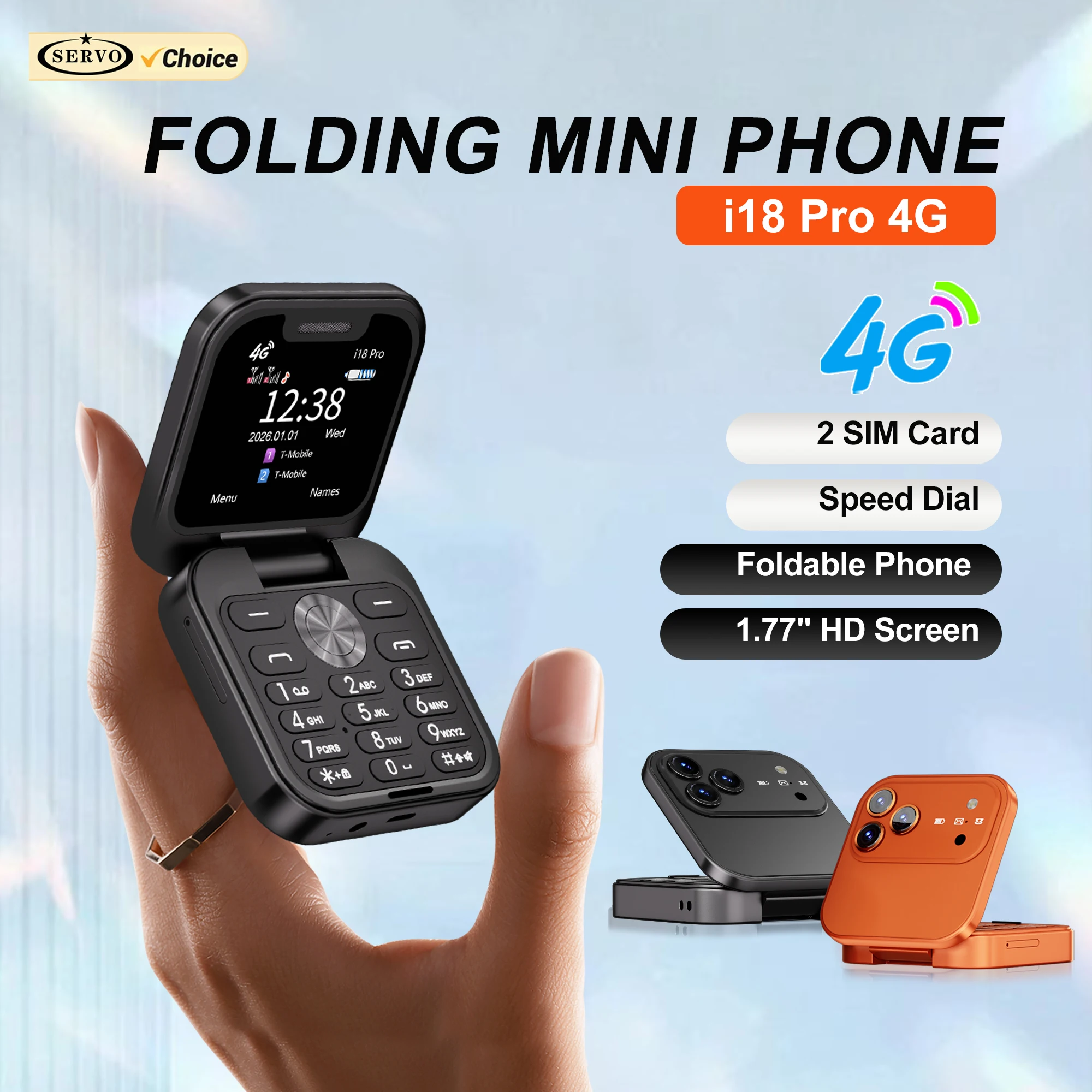 2026 NEW SERVO I18 Pro Flip Mobile Phone 4G LTE Type-C Call Recording FM Radio Blacklist Dual SIM 1.77' Mini Fold Cellphone