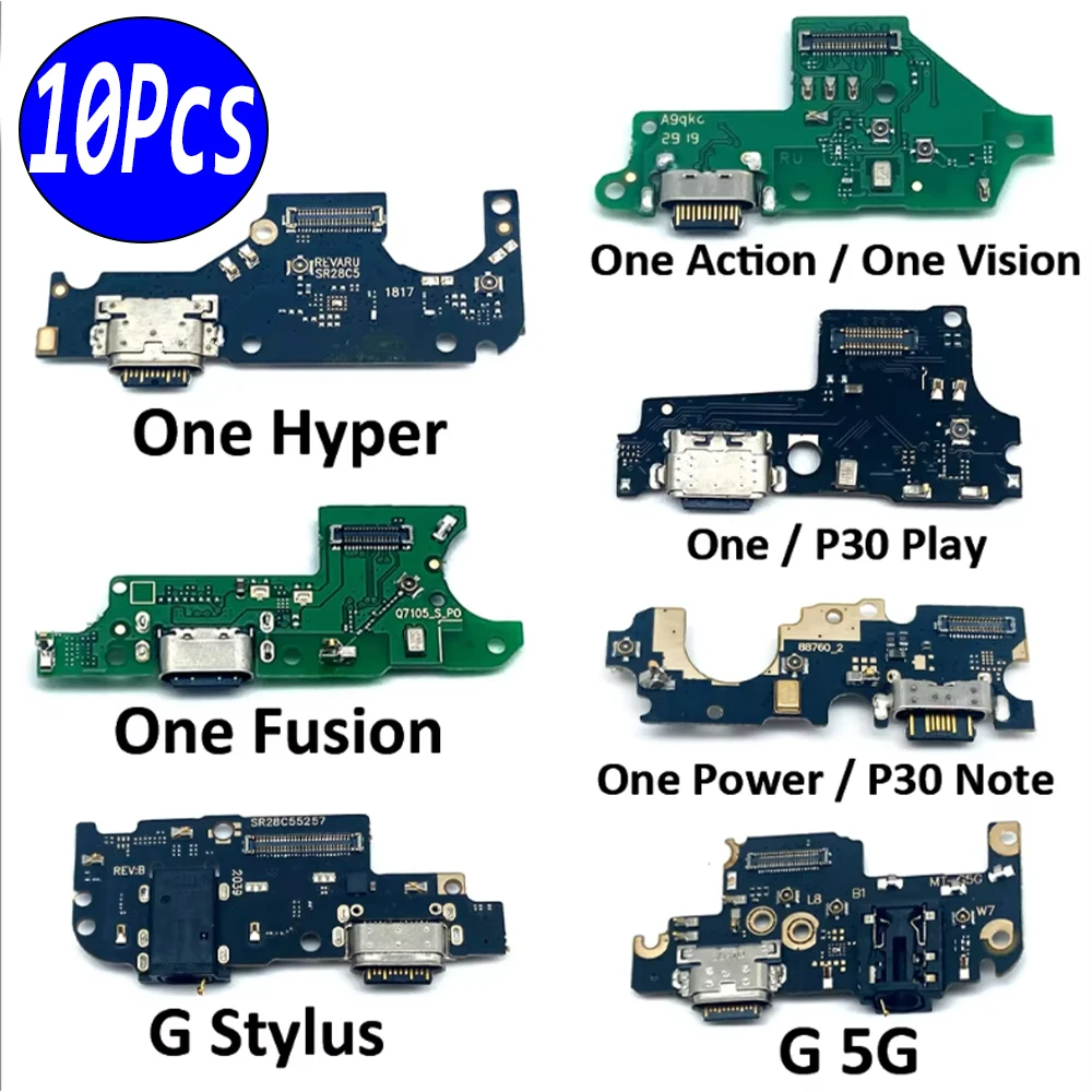 10 Uds., placa de puerto de carga USB, micrófono con conector flexible para Moto G 5G Stylus Play/One Action Vision Hyper Fusion Plus Power