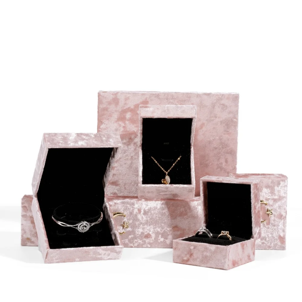 

Vintage Pink Velvet Moon Star Jewelry Gift Box Ring Box Necklace Bracelet Pendant Storage Case High-end Jewelry Packaging Box