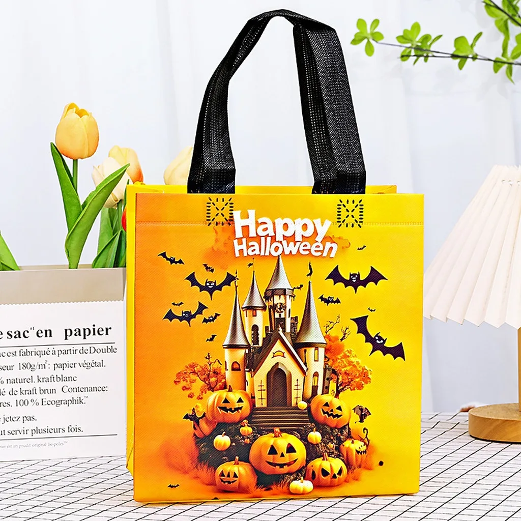 Sac fourre-tout laminé robuste, sac cadeau pour fête, sac fourre-tout pour le shopping, thème Halloween, pour cadeaux de fête, transport d'objets personnels au quotidien
