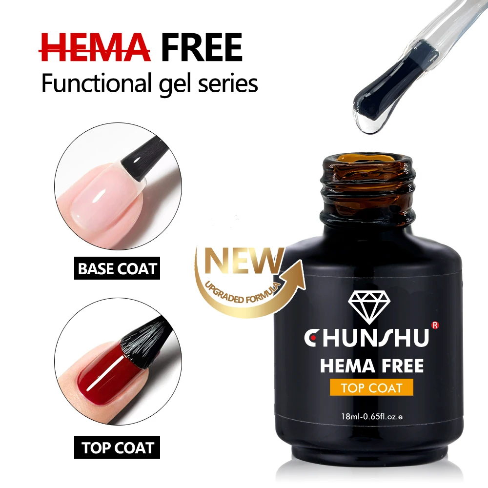 CHUNSHU 18ml Hema Free Rubber Base Gel Nail Polish Upgrade Soak Off UV LED No Wipe Top Coat Long Lasting Ultra Shiny Manicure 3S