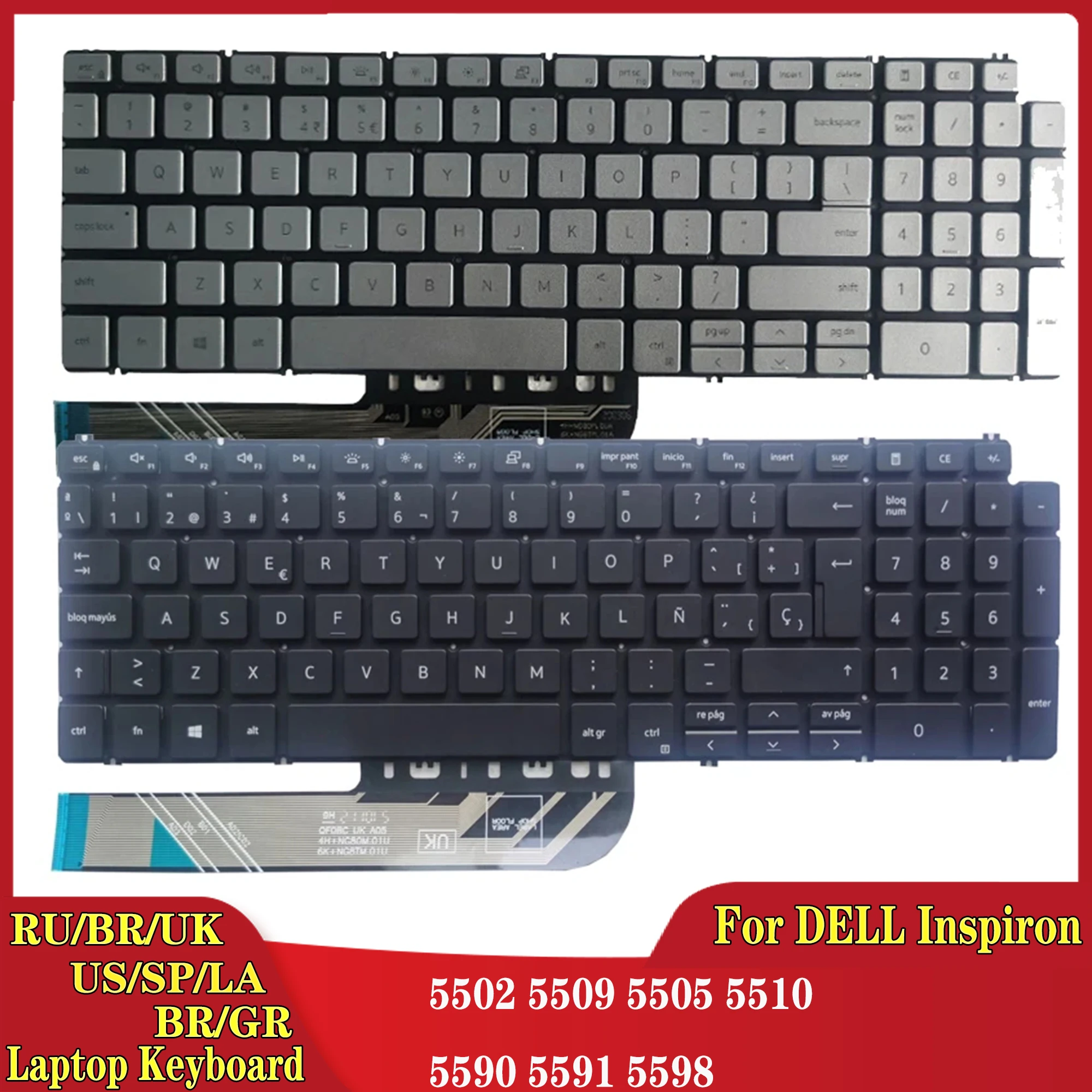 Nuevo teclado del ordenador portátil para DELL Inspiron 15-5502, 5509, 5505, 5509, 5510, 5590, 5591, 5598, 5593, 5584, 3501, 3505