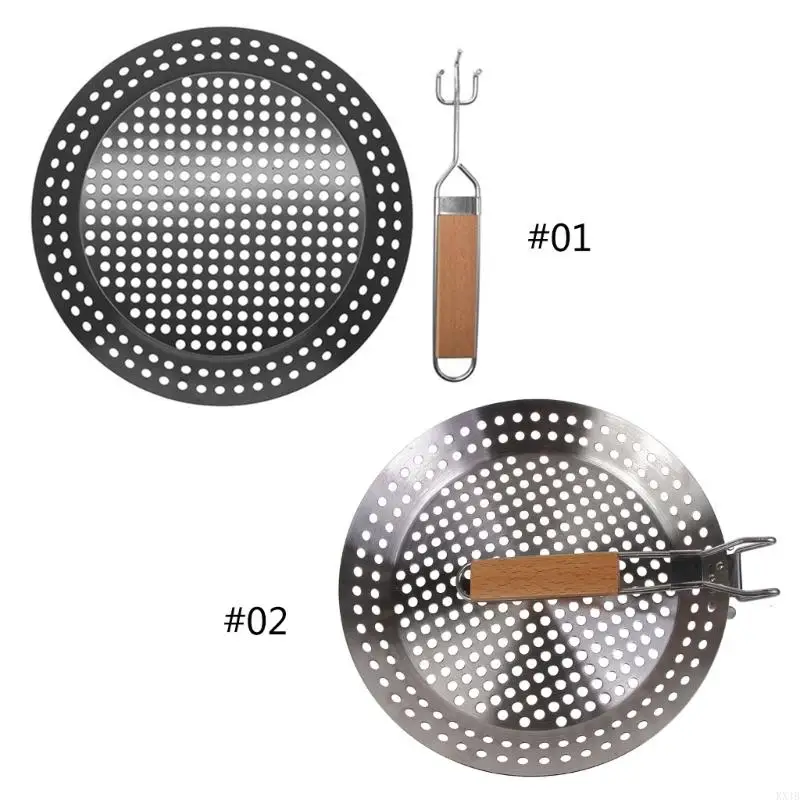

KX4B Round Multi-purpose Hole Barbecue Tray BBQ Tray Frypan Perforated Grill Tray for Grill Party Vegetable Chicken Rack