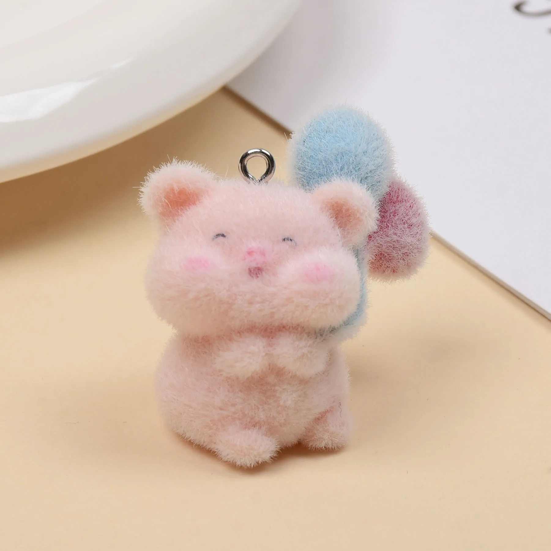 30pcs Cute Cartoon Animal Charms 3D Flocking Resin Pig pendant For DIY crafts Jewelry Keychain necklace make Accessories