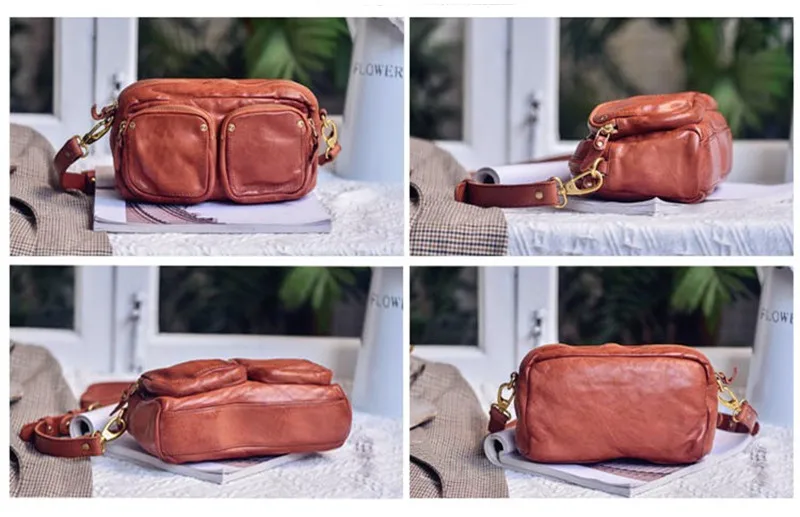 PNDME vintage luxury natural genuine leather women's multi-pocket crossbody bag casual outdoor real cowhide female shoulder bag