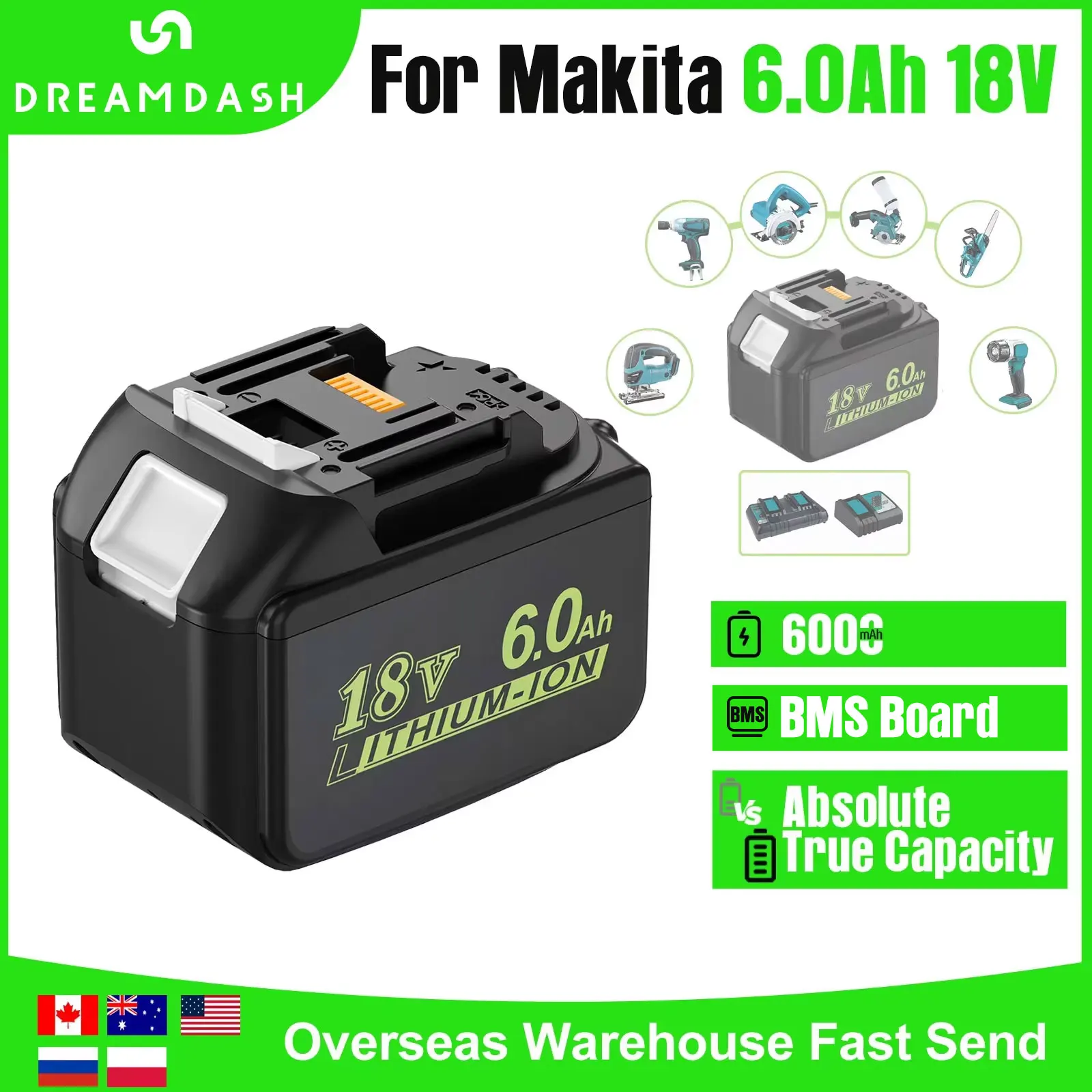 Rechargeable Li-ion Battery For Makita 18V 6.0Ah Power Tools Lithium Battery BL1860 18V 6000mAh For Makita Tools Replace Battery