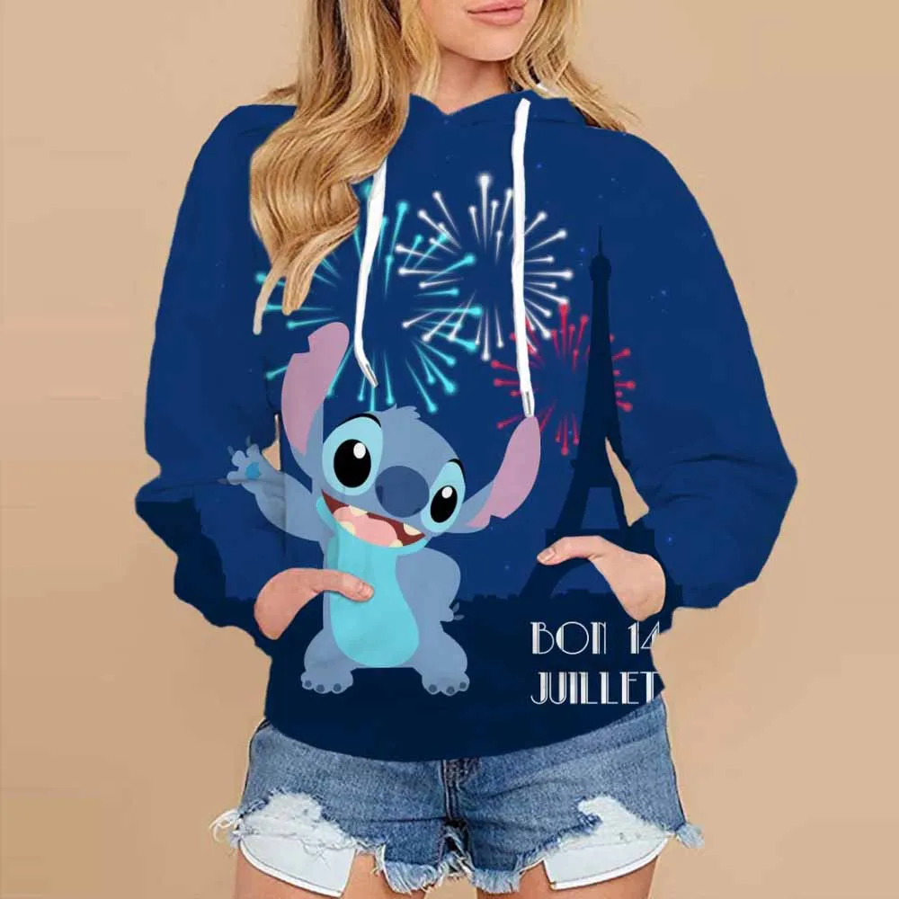 Kawaii Lilo Knitted Hoodie Women's Fashion Street Clothing Autumn Disney's Lilo&Stitch Sportswear Women's Top