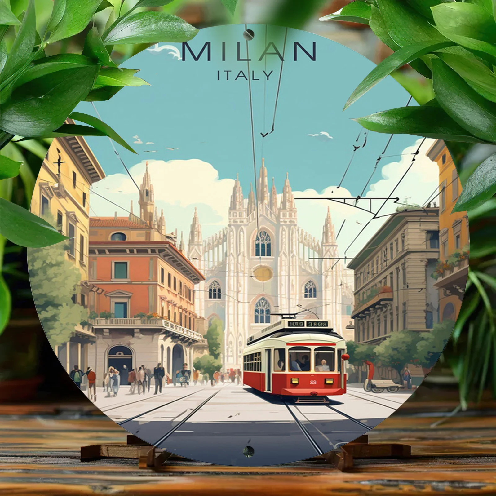 1pc Milan Italy Vintage Style Round Metal Wall Art - Durable Aluminum Circular Sign with HD Milan Cityscape Print - Weatherproof