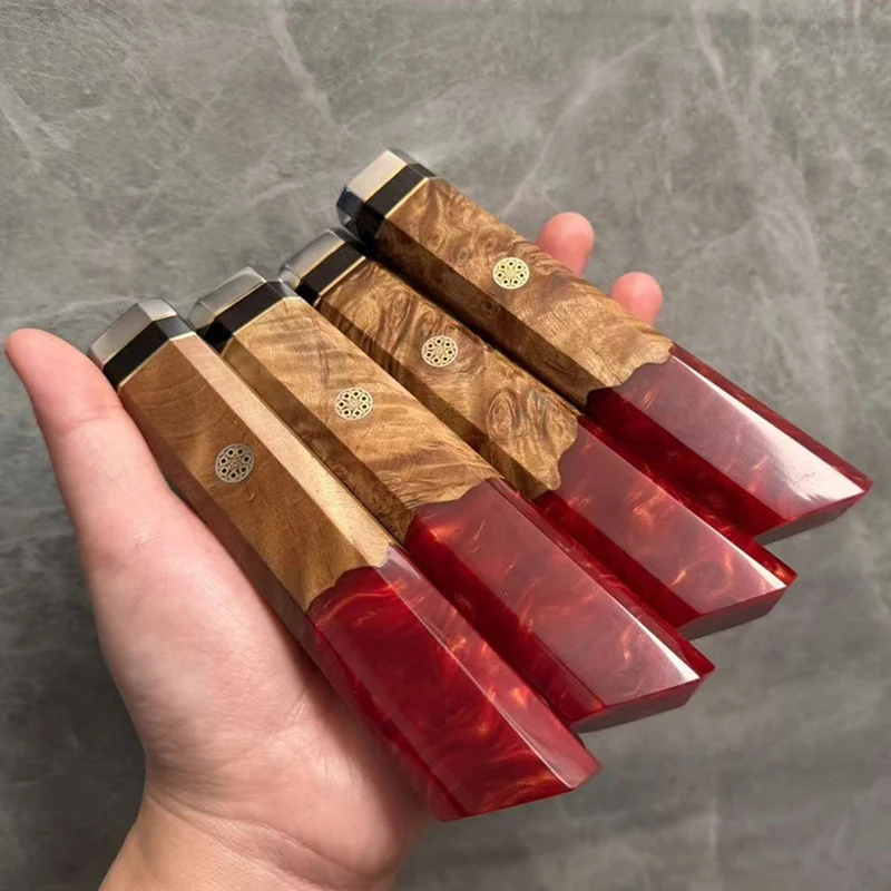 Red Blue Resin Knife Handle Octagonal Professional Chef DIY Replace Parts Kitchen Japanese Sashimi Sushi Slicer Knife Handle
