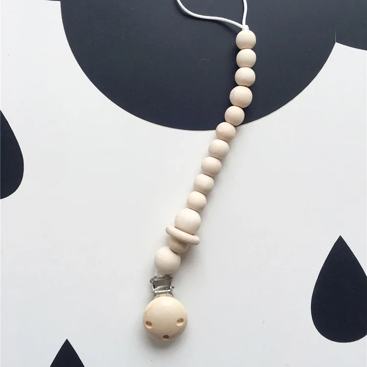 INS Nordic style Baby Pacifier Clip Chain Dummy Nipples Holder Clips Beech Wood Newborn Accessories Teething Toys Gifts BPA Free