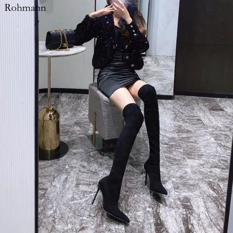 

Fall/Winter 2025 fashion sexy over-the-knee pointed-toe high stiletto heeled brown boots