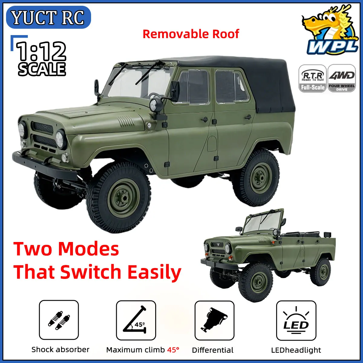

1/12 WPL C94 RC Car 4×4 Off Road Rock Climbing Crawler 2.4G Electric Remote Control Car 4WD Truck Children for Toys Boys Gift