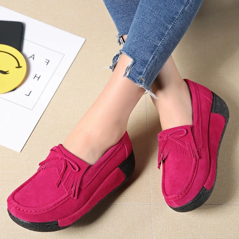 Spring Autumn Women Flats Platform Loafers Ladies Genuine Leather Comfort Wedge Moccasins Orthopedic Slip On Casual Shoes35-42