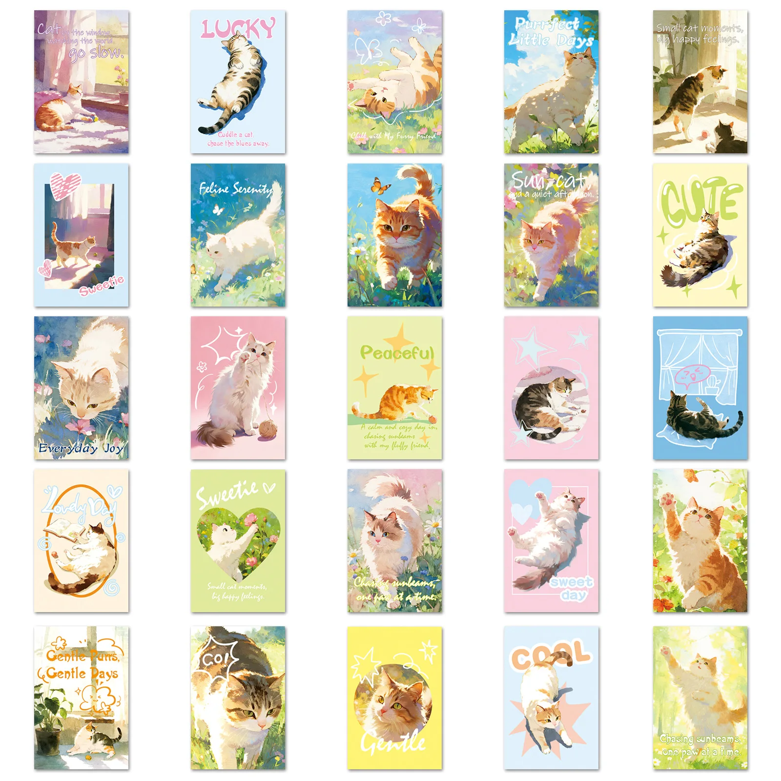50 قطعة ملصقات شفاء القط الرسوم التوضيحية الحلوة الحيوان الزخرفية محمول جراب هاتف الأمتعة ملصقات مقاومة للماء لعبة أطفال