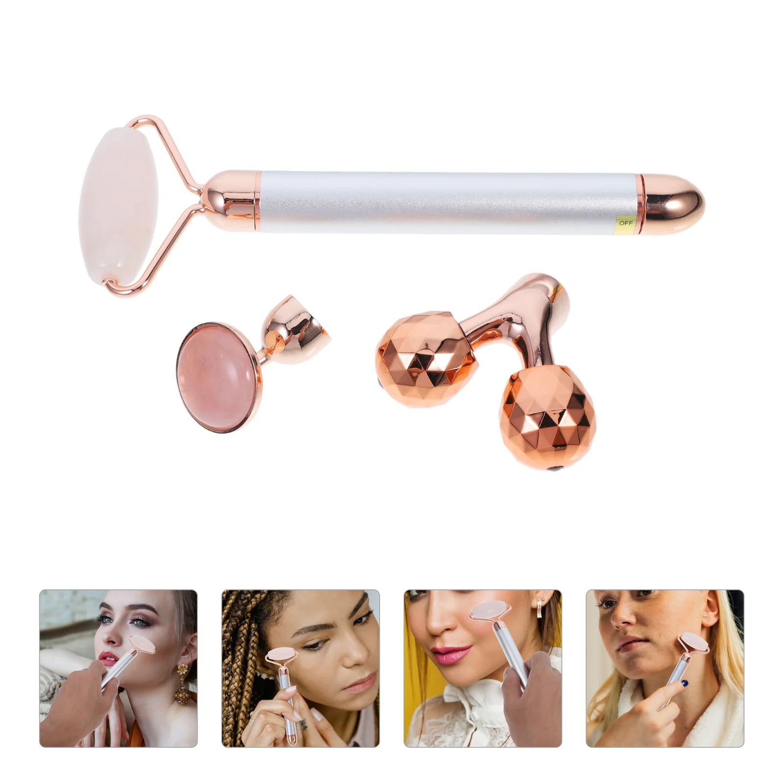 1セット3in1 ジェイドクリスタルローラー フェイシャルマッサージ用品 コラーゲン生成促進 健康的な輝き 筋肉