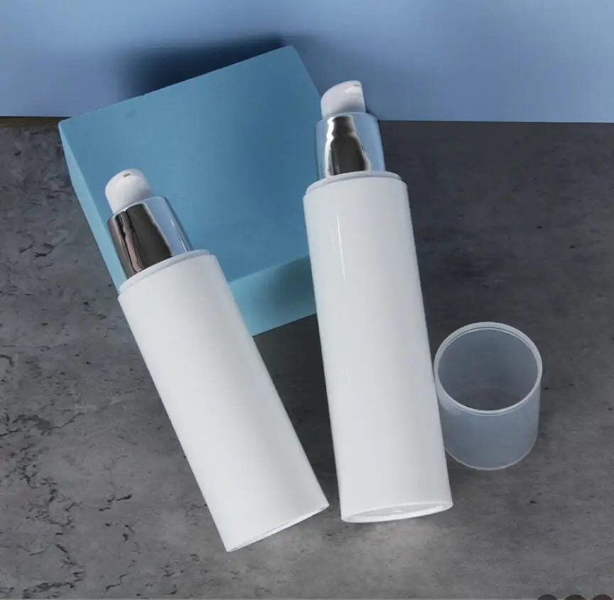 Butelka airless 100 ml, biały korpus z białą pompką, opakowanie kosmetyczne na balsam/serum/emulsję/podkład/toner/wodę.