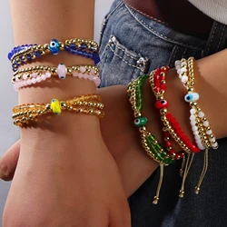 1PC Turkish Evil Eye Bracelet Women Three Bead Bracelet Pulsera Fashion Rainbow Beaded Stretch Bracelet Greek Eye Jewelry