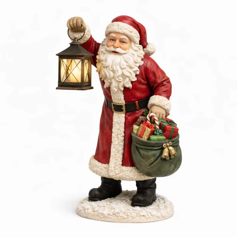 Handmade Art Deco Resin Santa Claus Lantern Statue with Lights Festive Outdoor Porch Entrance Decoration