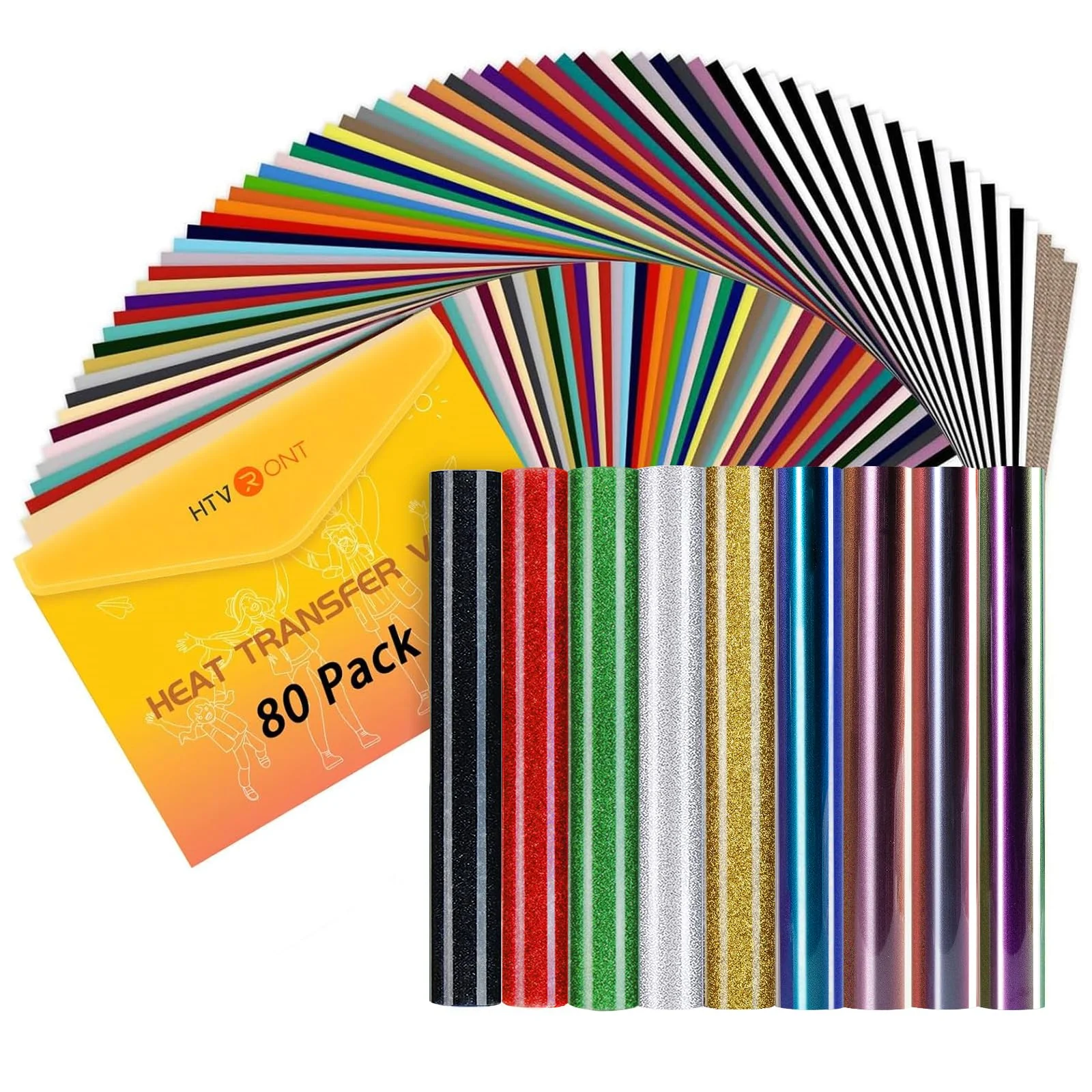 HTVRONT HTV Heat Transfer Vinyl Bundle 80 Pack 12' X 10' Iron on Vinyl for T-Shirt, 39 Assorted Colors with Vinyl Accessories Tweezers for Silhouette Cameo or Heat Press Machine