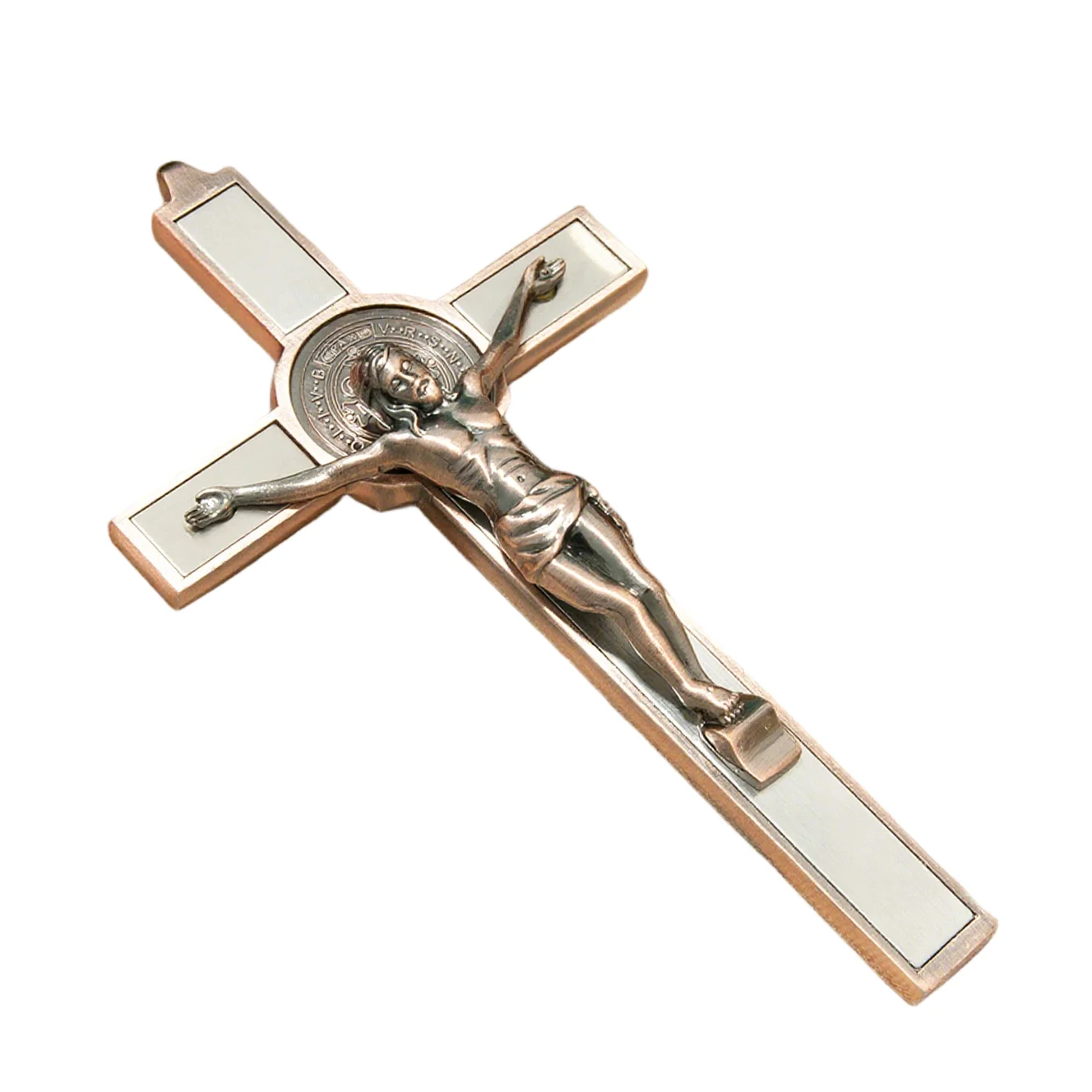 HTISOK Catholic Cross Zinc Alloy Crucifix with St. Benedict Medal & INRI, 6.9
