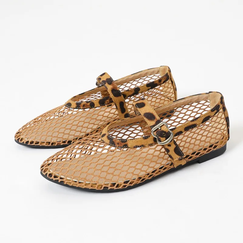 In Summer, Wear Round Toe, Straight Buckles, Casual and Comfortable, Women's Flats, Cut-out Mary Jane Single Shoes,fishnet Shoes