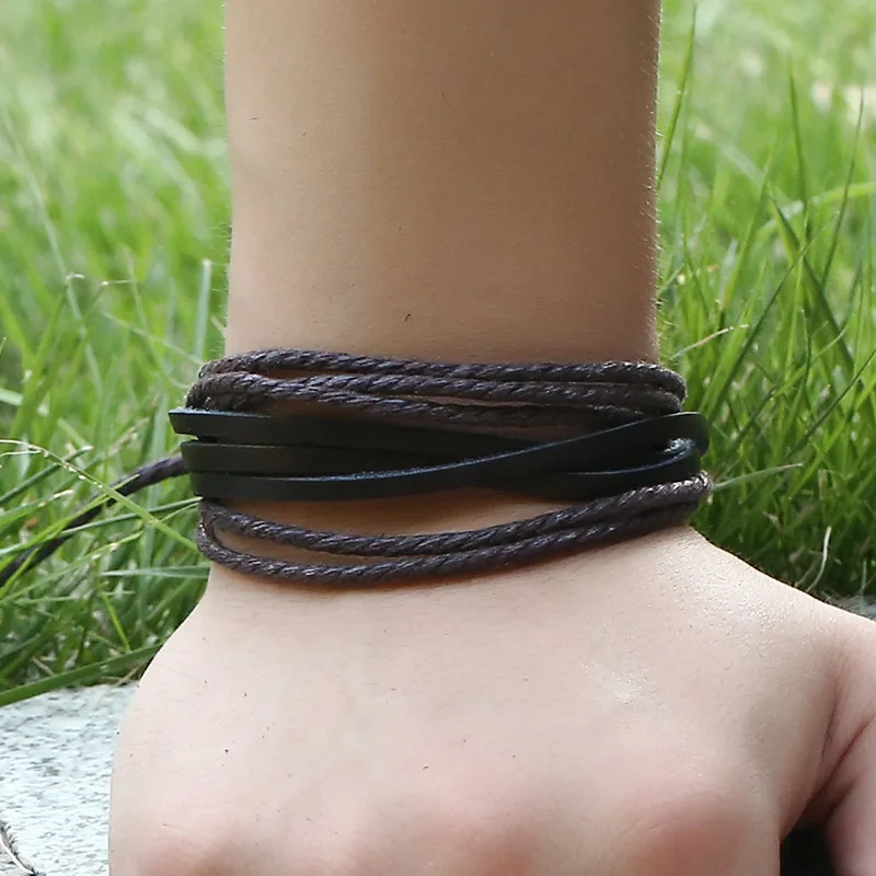 Kirykle Hand Woven Leather Bracelet for Women Man Multilayer Colored Waxed Rope Wristband Couple Wrist Strap Friendship Gift